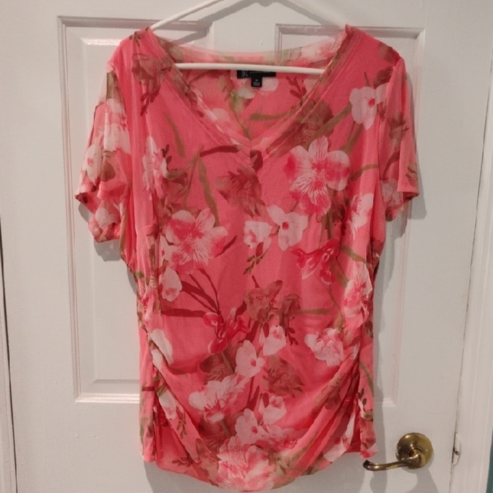INC International Concepts Pink Ruched Short Sleeve Blouse